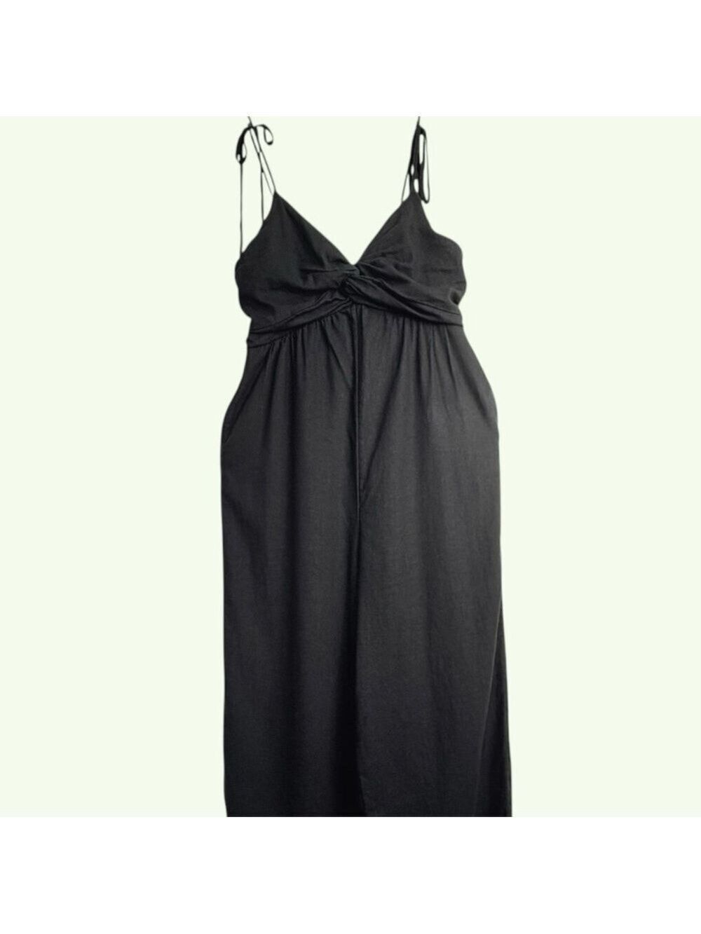 Old Navy Black Linen Blend Twist Cami Wide-Leg Jumpsuit S Lagom Boho Hippie Fest - Picture 4 of 11